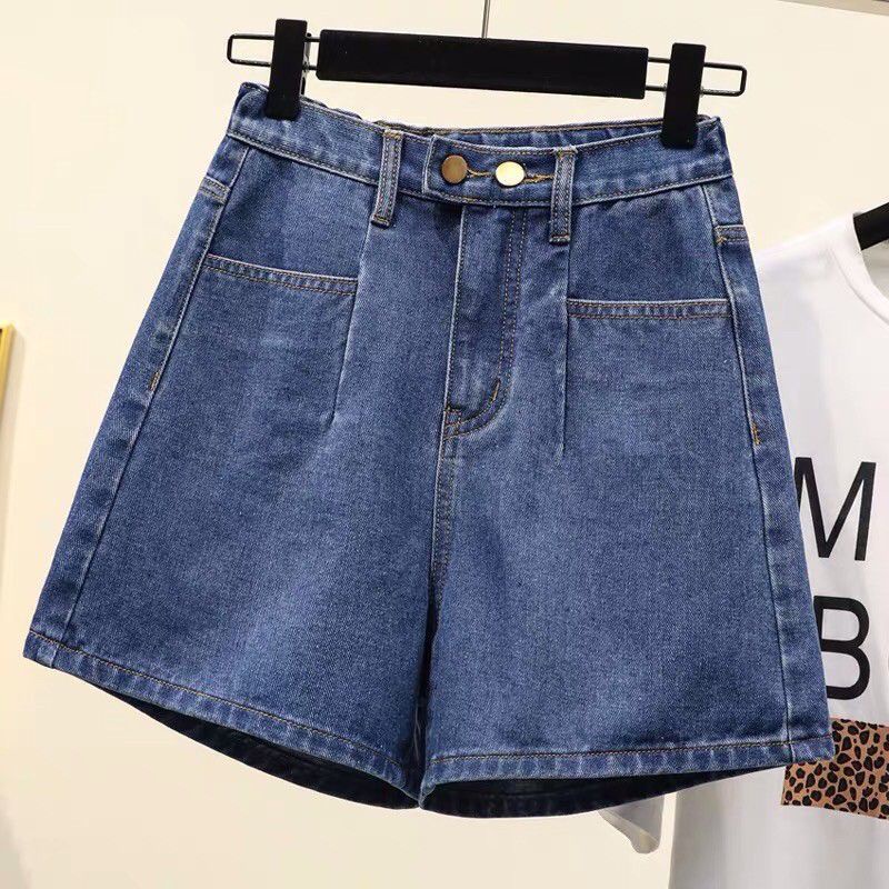 Quần short jean nữ xanh ống rộng lưng cao, quần short bò nữ cạp cao phong cách tối giản Shop Hạt Dẻ