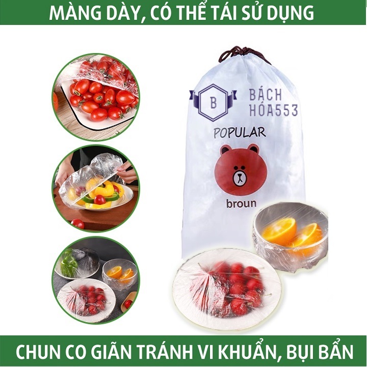 [Hoàn Tiền 10%] Túi 100 màng bọc thực phẩm đa năng có chun có dãn - Màng bọc thực phẩm - Túi bọc thực phẩm hình gấu - Mũ trùm đầu khi tắm BH1007