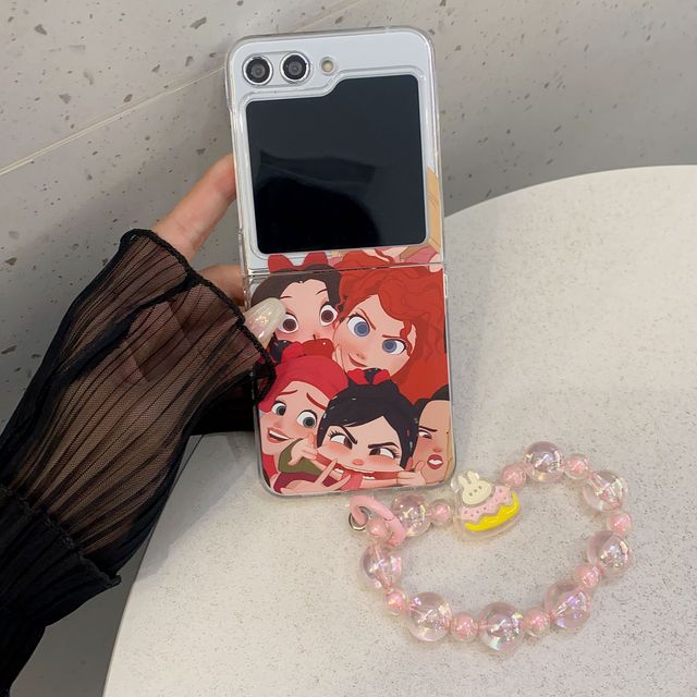 Tjj pc hard back cover girl cartoon disney ariel princess with lanyard phone case for samsung galaxy z flip 3 4 z flip 5 z flod 5 5g