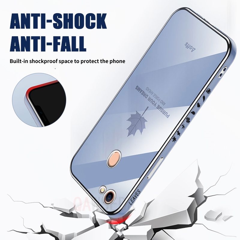 QAWSEDR Ốp Cho OPPO A73 A79 F5 Ốp Điện Thoại Mềm Bảo Vệ Máy Ảnh Chính Xác Mạ Điện Hình Lá Phong Trẻ Trung Cho Nữ Ốp TPU Có Dây Đeo Miễn Phí