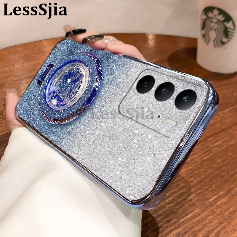 Phone cover Realme C65 C67 C75 Back case with Liquid Glitter Quicksand hourglass Stand Holder Luxury Shiny Gradient Plating Girls Slim For Realme C75 C67 C65 Phone cases.