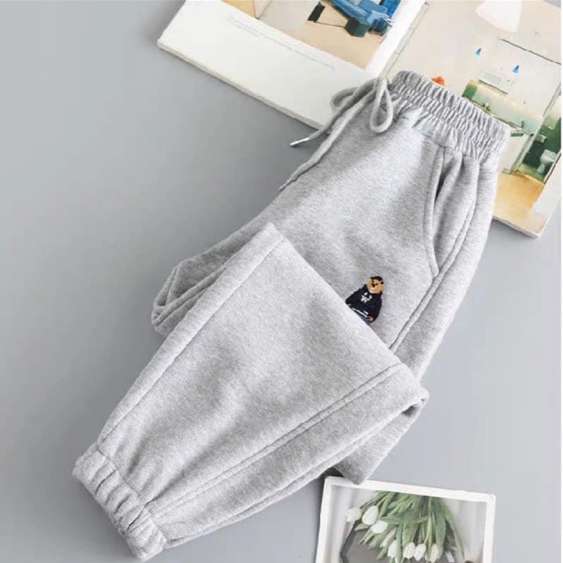 Quần Nỉ Ống Bo Chun Gấu Siêu Ấm
