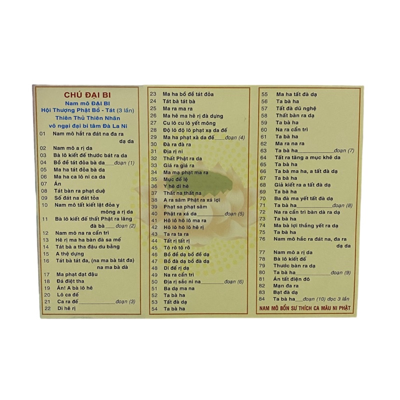 Tờ Chú Đại Bi Gấp khổ giấy A5 2 mặt