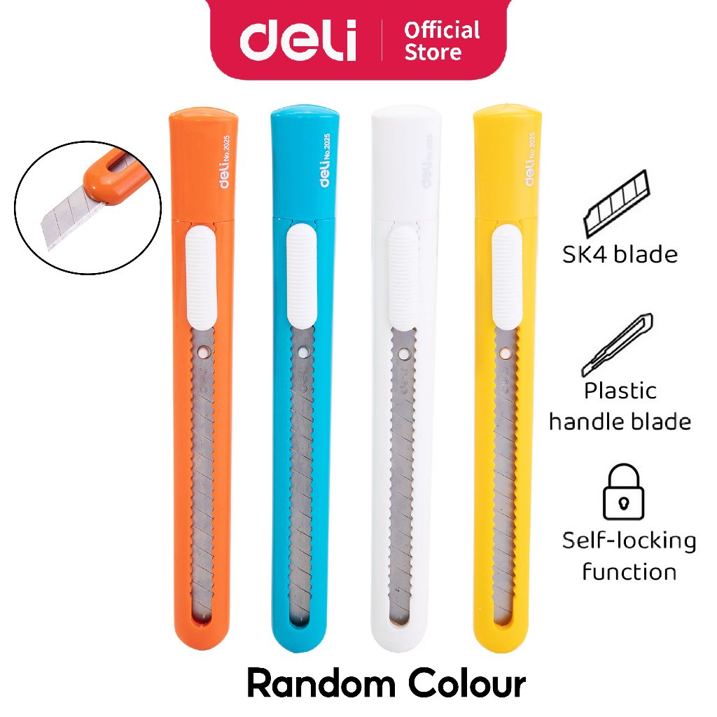 Deli Colorful Compact Utility Cutter Knife with 13 Snaps SK5 Blade Mata ...