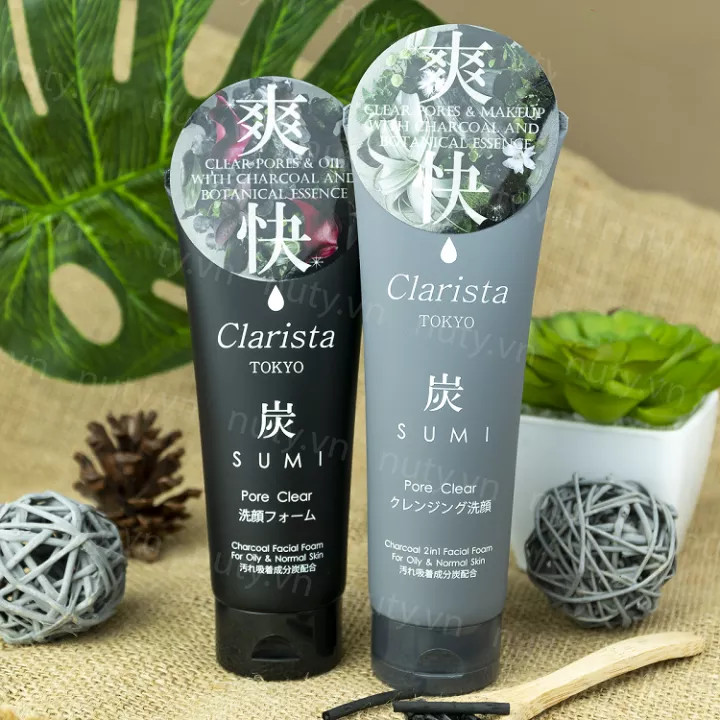 Sữa rửa mặt than hoạt tính Clarista Tokyo Sumi Nhật Bản 130g giúp làm sạch lỗ chân lông, bã nhờn trên da