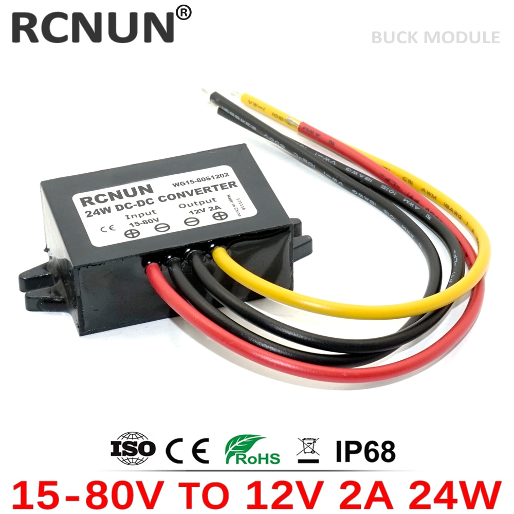 Rcnun 24v 36v 48v 60v to 12v 1a 2a 3a 5a step-down dc dc converter 60v-12v regulator buck car truck boat power supply