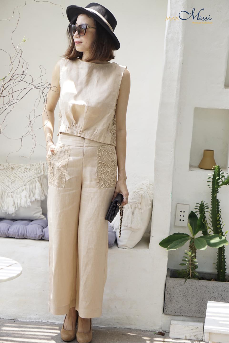 Quần linen phối ren PHOEBE - MaxMessi