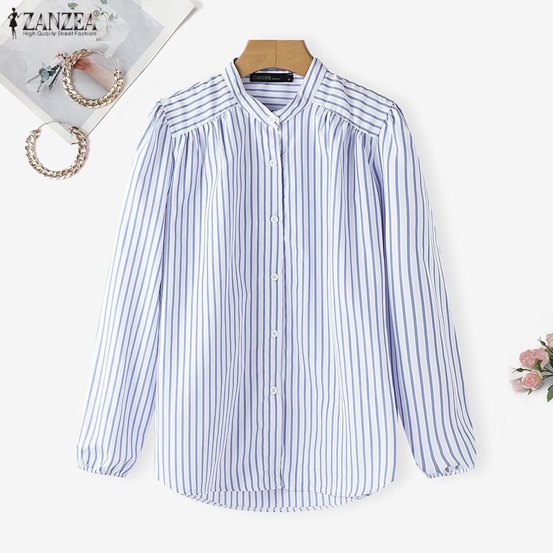 ZANZEA%20Women%20Streetwear%20Fashion%20Long%20Sleeve%20Stripe%20Contrast%20Color%20Shirt%20Crew%20Neck%20OL%20Work%20Top%20#0209%20-%20Image%205