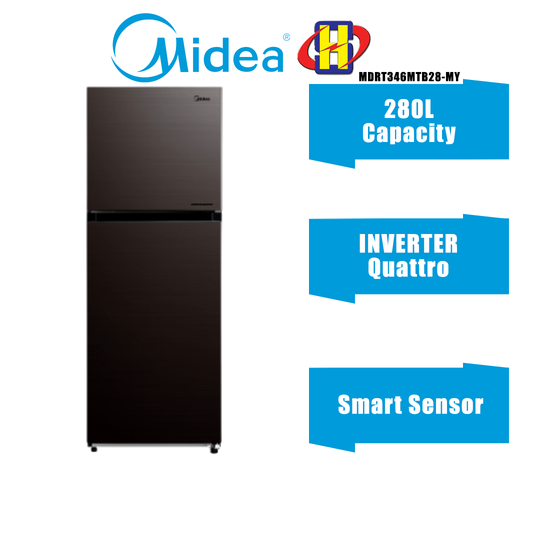 Midea Refrigerator (280L) Inverter Quattro 2Door Fridge MDRT346MTB28