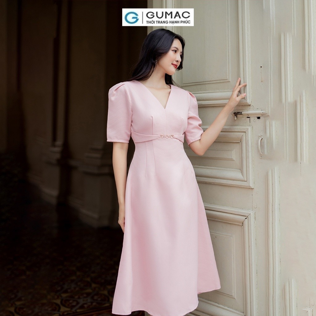 Đầm nữ A phối phụ kiện thời trang GUMAC DD07045
