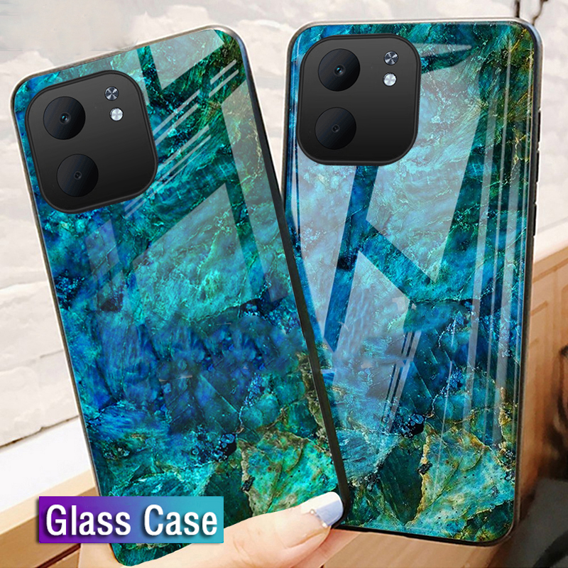 For Oppo A5X Phone Case Fashion Marble Pattern Phone Case Tempered Glass Protected Soft Silicone Bumper for OPPO A5X Cover Casing HP