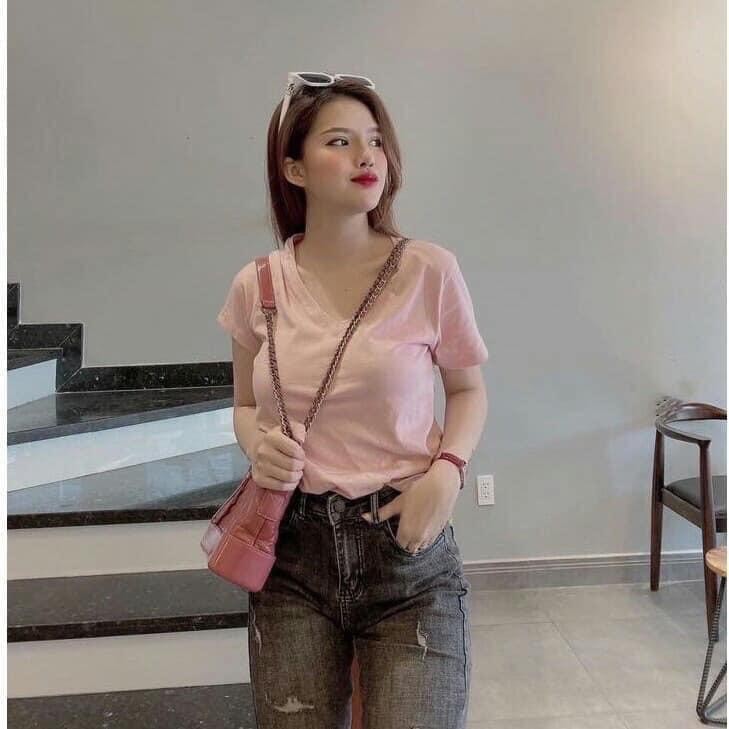 Áo thun trơn cổ tim kiểu dáng trẻ trung chất cotton