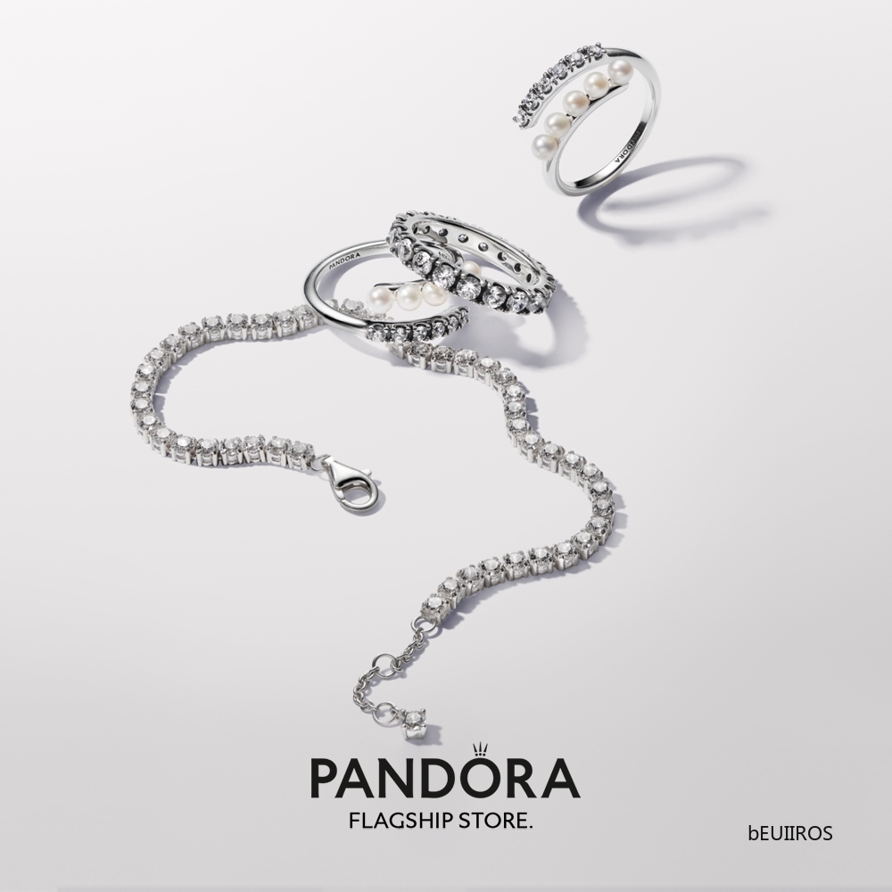 2024 Pandora Treated Freshwater Cultured Pearls & Pavé Open Ring
