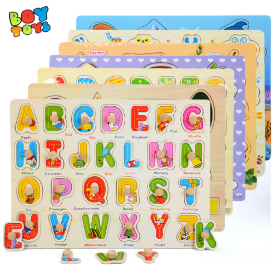 Đồ chơi giáo dục phát triển kỹ năng bảng học số, học chữ, ghép hình núm gỗ nhiều chủ đề cho bé