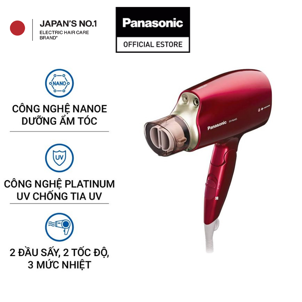 Máy sấy tóc Nanoe dưỡng ẩm, chăm sóc tóc và da đầu Panasonic EH-NA45RP645 – Công nghệ Platinum ions chống tia UV hiệu quả - Bộ 2 đầu sấy khô và tạo kiểu chuyên nghiệp – Công suất 1600W – Hàng chính hãng - Bảo hành 12 tháng