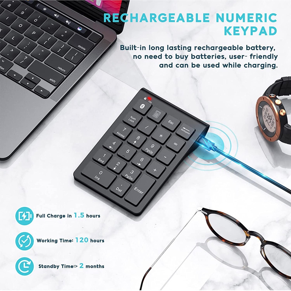 22 keys Bluetooth Numeric Keyboard Rechargeable Wireless Number Pad for iPad Laptop Accouting Digital Number Keypad