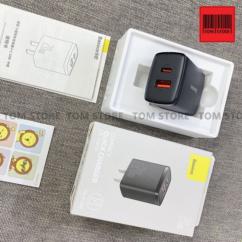 Củ sạc nhanh 20w Baseus Compact Quick Charger 2 cổng USB + USB C, 20W PD/QC 3.0 Multi Quick Charge Support, củ sạc 20w sạc nhanh cho iphone, ipad