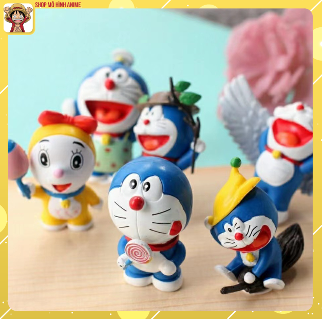 Mô hình 6 nhân vật doraemon, doraemi 6 tư thế khác nhau, decor trang trí, bộ sưu tập nhân vật