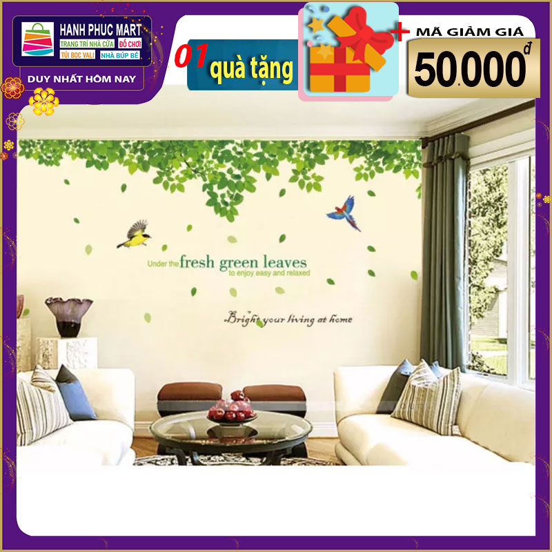 (SIZE LỚN )Decal dán tường GREEN LEAVES