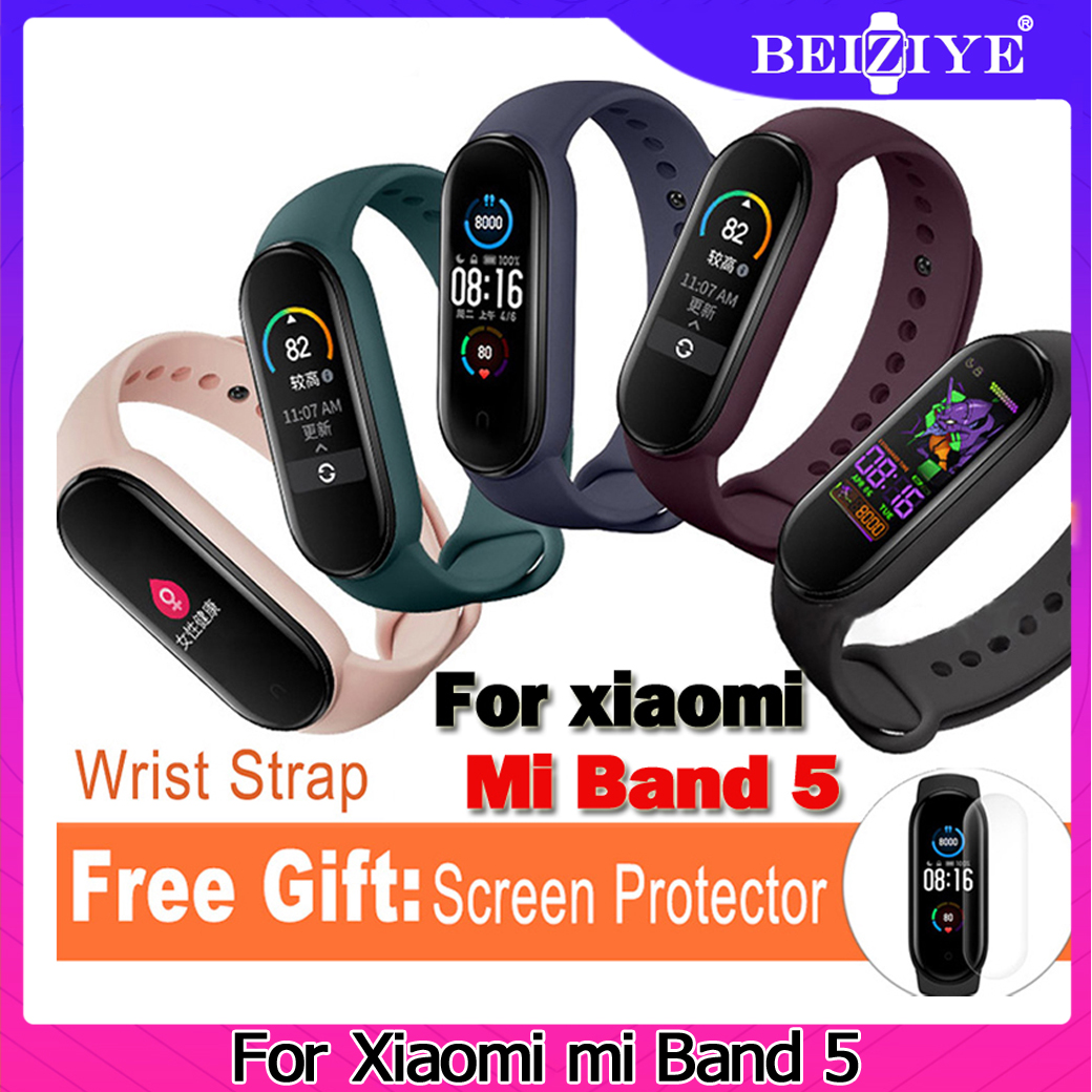 For Mi Band 5 dây đeo cổ tay for mi band 5 Vòng đeo tay thay thế dây đeo cổ tay cho Xiaomi MiBand 5 miband 5 for MiBand5 Đồng hồ đeo tay thông minh + Phụ kiện bảo vệ màn hình