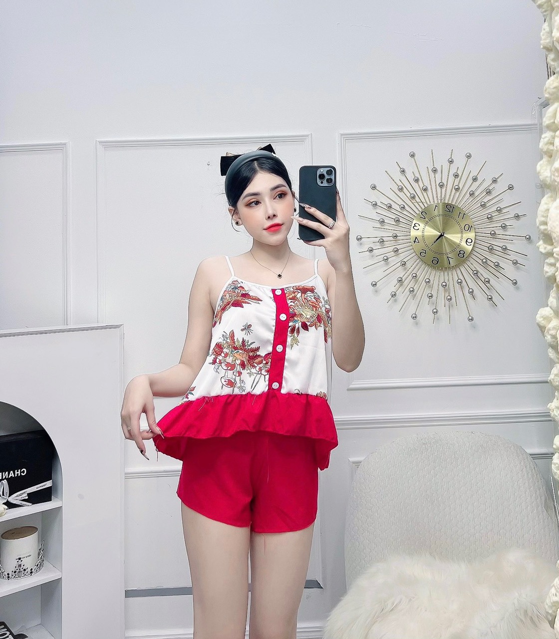 Set Bộ Đùi Satin Phối Lụa Hai Dây Micky Freesize dưới 58kg