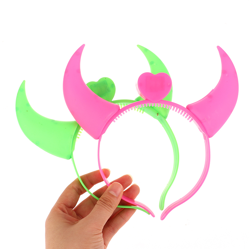 Glowing Toys Children Adults Halloween And Christmas Party Decor LED Funny Devil Horn Light Up Headband Hair Hoops Flashing Horn. 