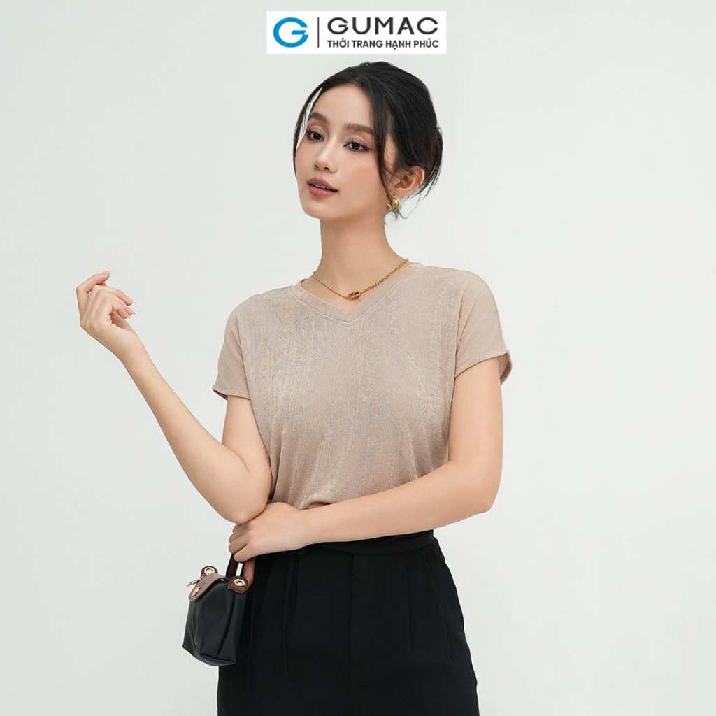 [15 - 17.4 |Voucher 8-12%] Áo thun nữ cổ tim thời trang GUMAC ATE05030