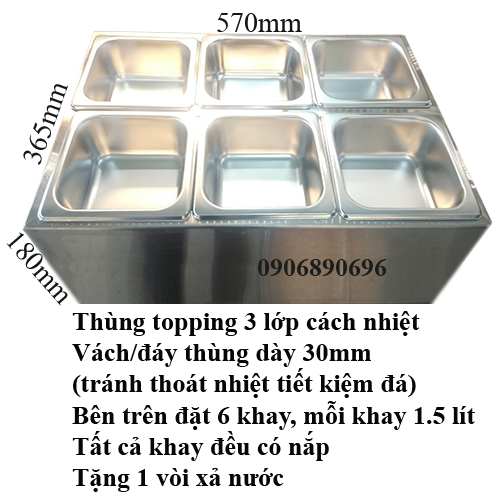 Thùng inox giữ lạnh khay topping
