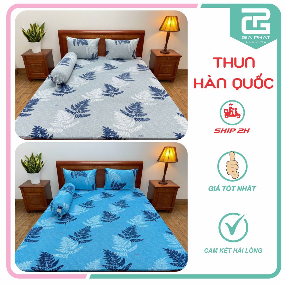 Bộ ga giường, Drap nệm Thun Lạnh Hàn Quốc 4 món (1 ga bọc + 2 vỏ gối nằm + 1 vỏ gối ôm)