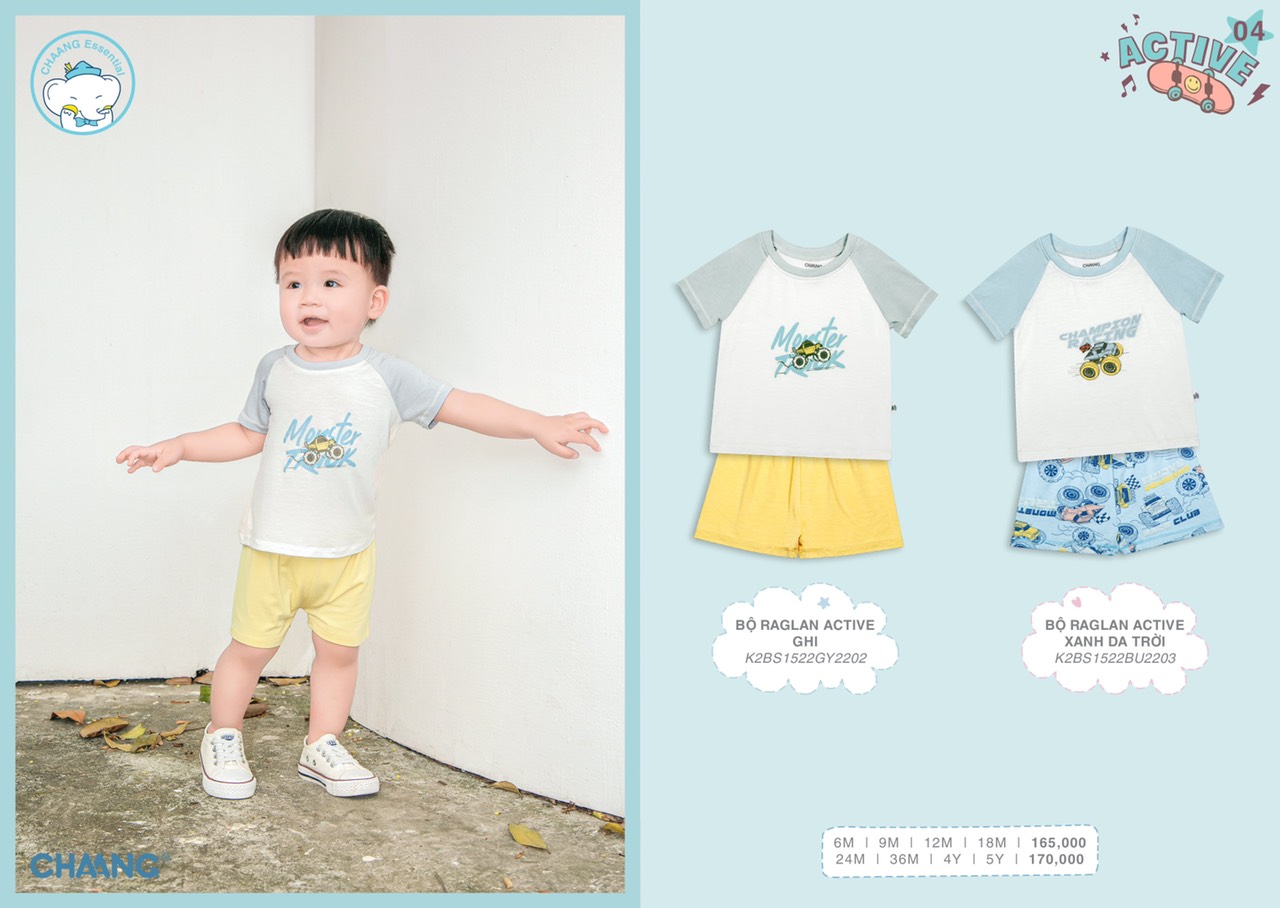Bộ cộc tay bé trai raglan họa tiết Active Chaang