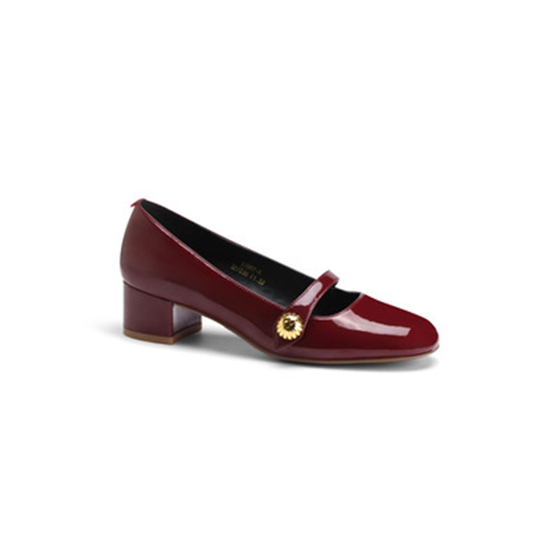 AOKANG French thick-soled retro leather shoes with shallow mouth, round toe, thick heel, Mary Jane shoes for women