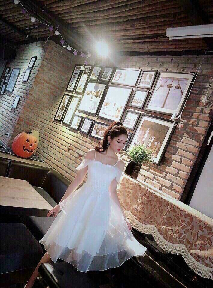 Đầm lưới tầng xòe bẹt vai Hvy