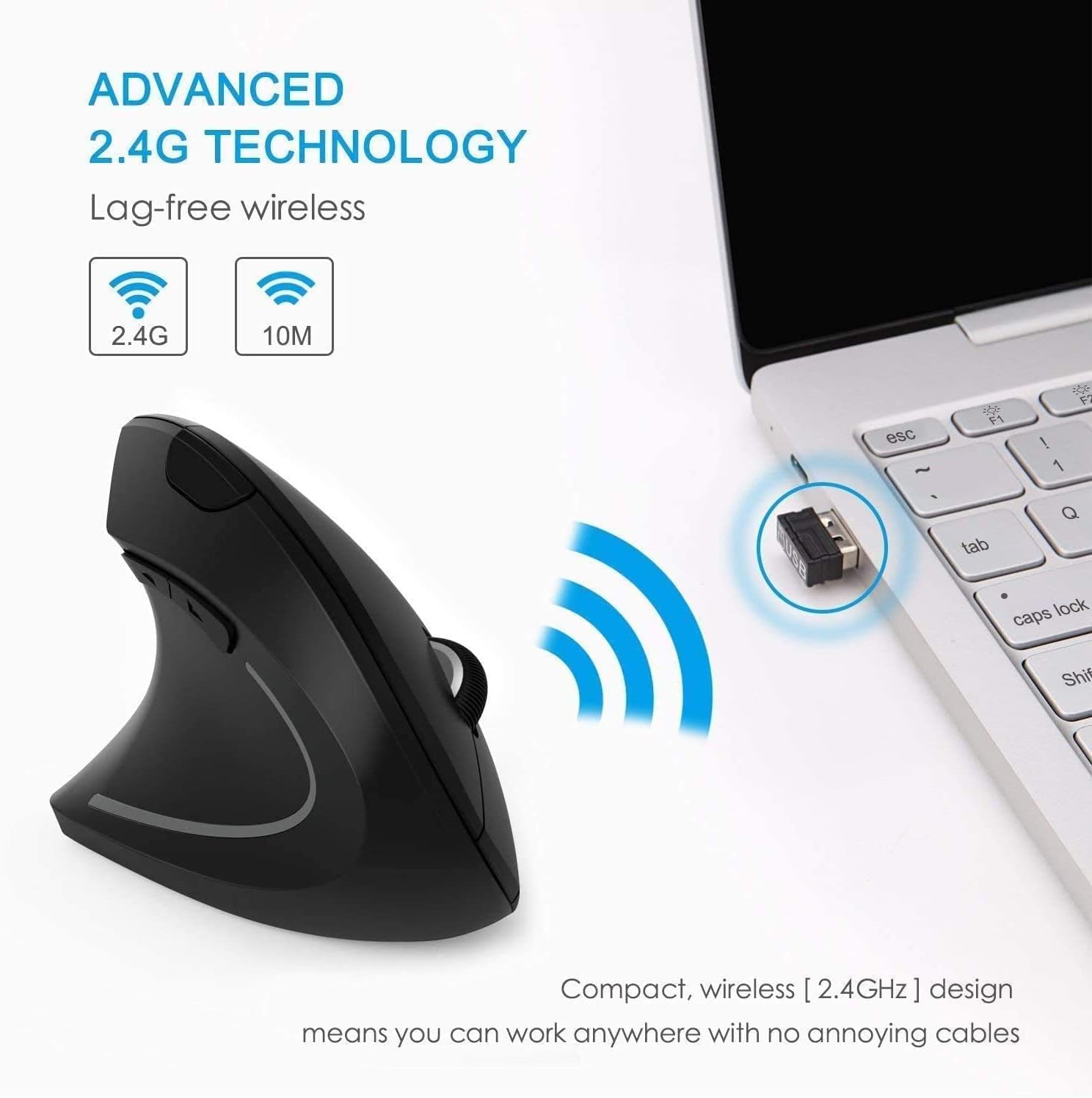 Jomaa Ergonomic Mouse Left Hand 2.4G Left-Handed Wireless Vertical Mouse for Windows Laptop Computer Mouse for Left-handers