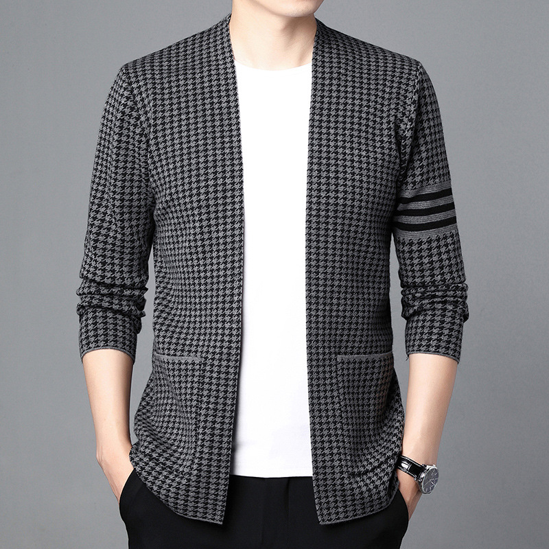 Men's 2023 Autumn New Knit Cardigans Jacket Korean V-neck Slim Casual Sweaters Coats