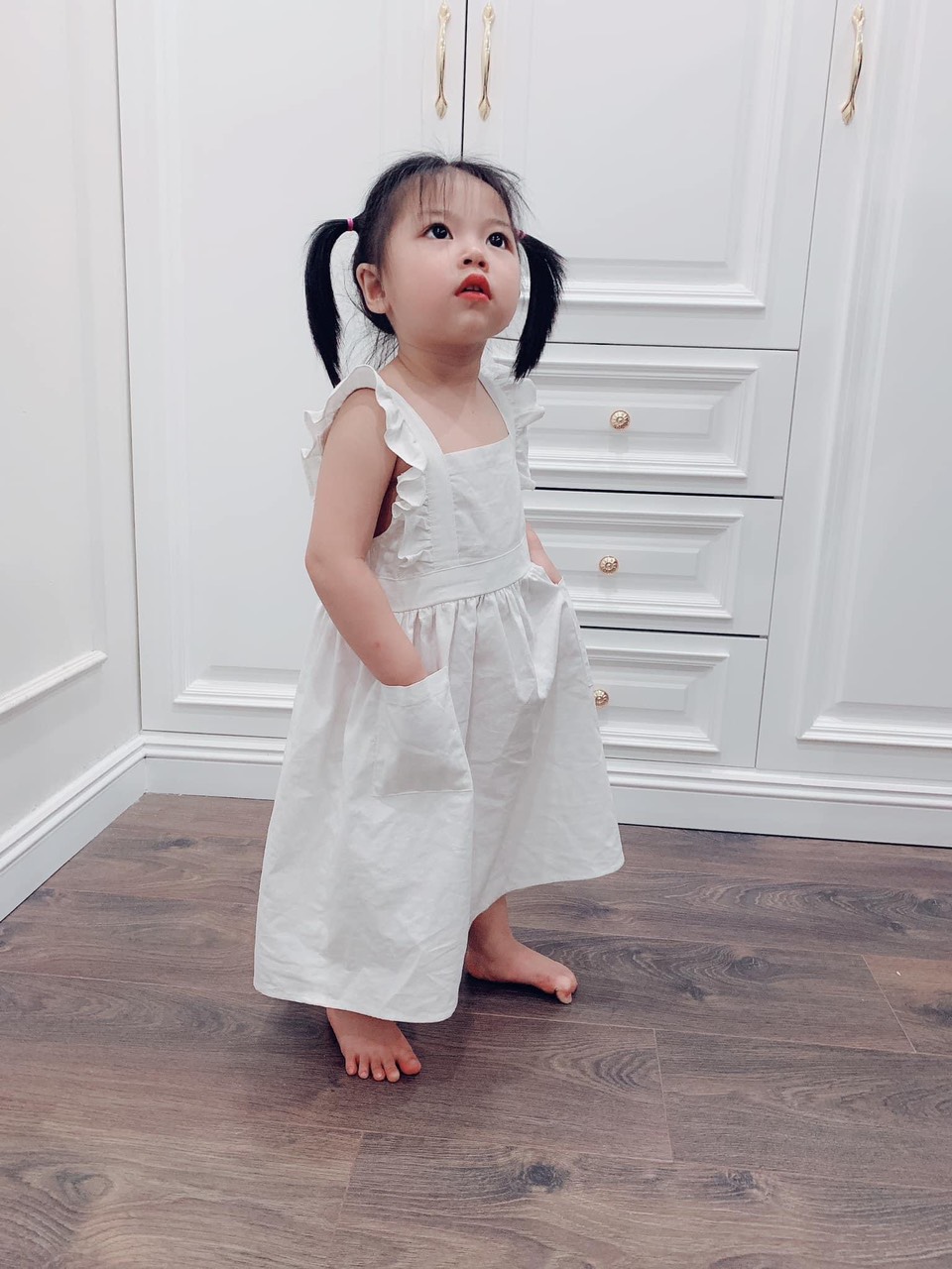 Váy Đầm Thô Trắng ZARA Tay Bồng