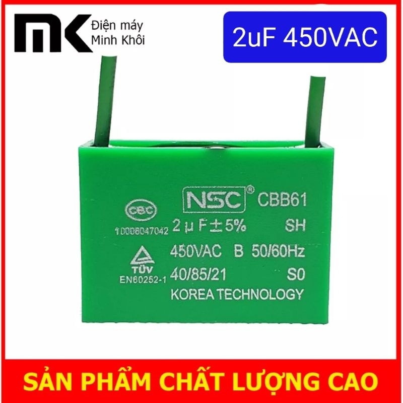 Tụ 2uf NSC - Tụ vuông cho quạt, máy bơm nước các loại