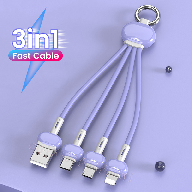 3 in 1 USB Keychain Type C Lightning Cable USB Cable Charger Micro USB Type C Cord Compatible with iPhone Xiaomi Samsung