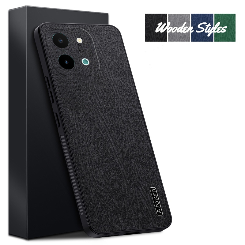 For Vivo Y28 Case Wood Texture Canvas Hrad Shockproof For Vivo Y28 Back Cover Phone Cases