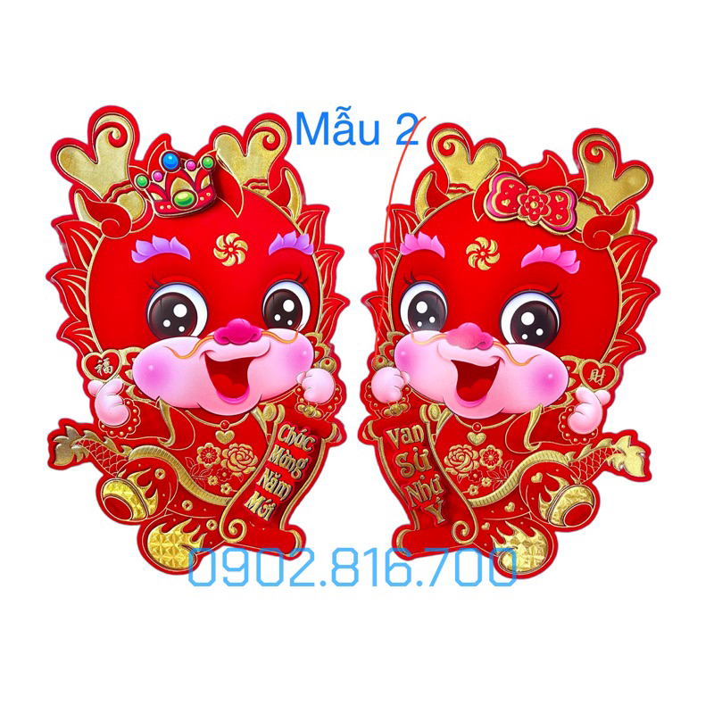 Bộ hình dán nổi hình hai chú rồng song long trang trí tết năm giáp thìn 2024 trang trí tết chữ việt