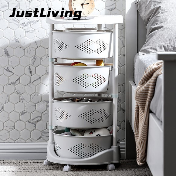 JustLiving 180° Rotatable Kitchen Storage Rack PP Corner Organizer Basket Rack Multi-Layer Kitchen Trolley Cabinet Racks Vegetable Shelf Storage Organizer Bathroom Shelves Shelf Holder