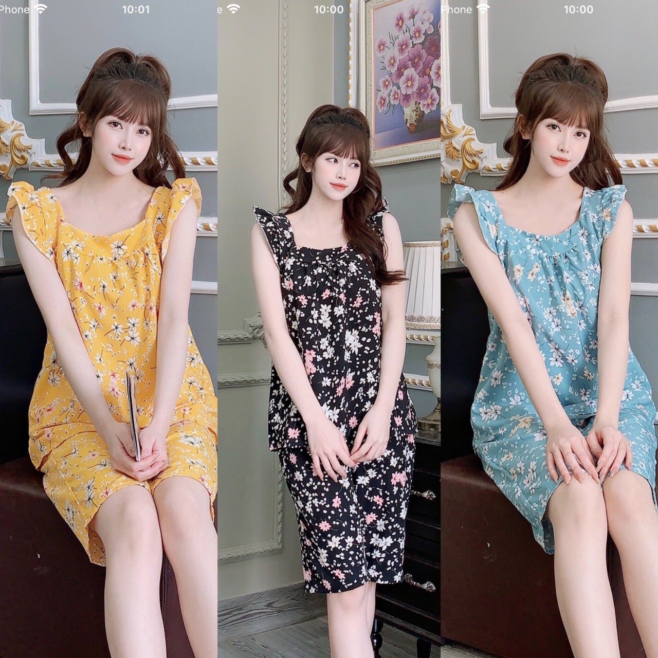 [3 size 46-70KG] Đồ bộ LỤA HOA LÁ MỀM MÁT KHÔNG NHĂN DỄ THƯƠNG thời trang