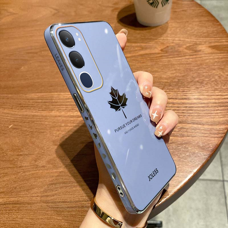 For Vivo Y19S Case Shining Maple Leaf Design soft plating For Vivo Y19S Back cover Phone Cases.