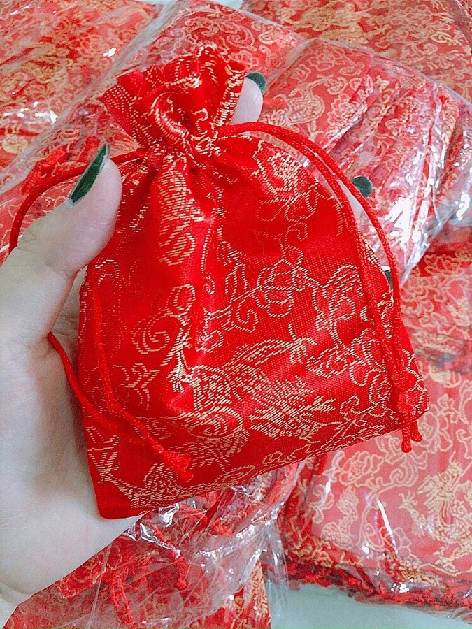 Túi gấm đỏ may mắn Long Phụng ( rồng phượng ) size 9*13