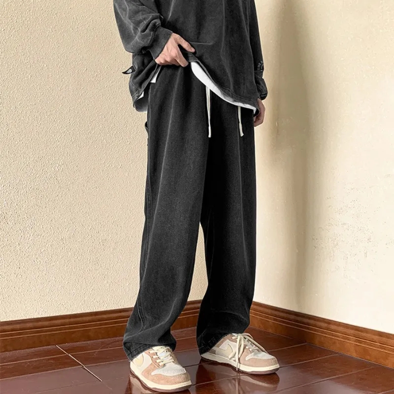 BusinessElite Spring and Autumn Work Wear Jeans, Men's Trendy Brand American High Street Wide Leg Pants, Retro Casual Handsome Straight Leg Long Pants 4DP254