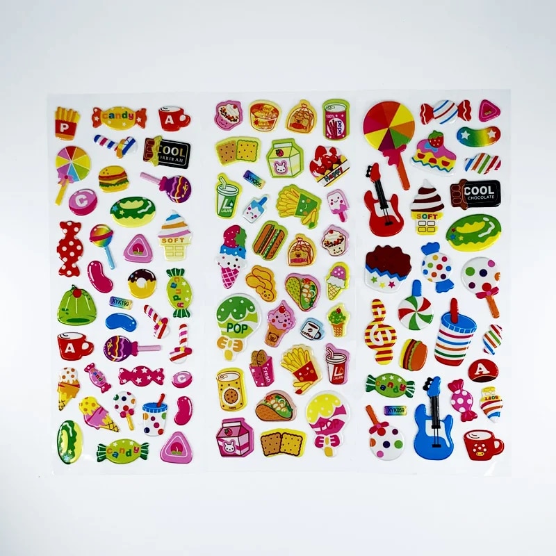 12 Sheets/Pack Cartoon Cake Candy Ice Cream Pattern Stickers Toy Kids Scrapbooking Bubble PVC 3D Kawaii Sticker For Girls Gift. 