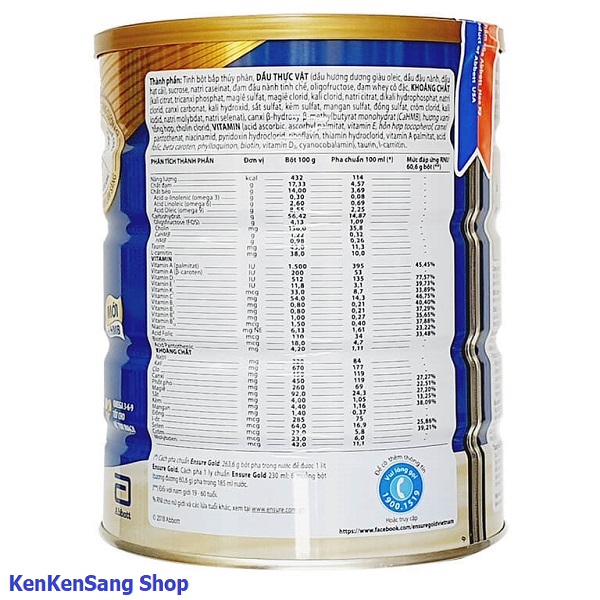 Sữa bột Abbott Ensure Gold HMB Mới Hộp 850g (dành cho người lớn tuổi)