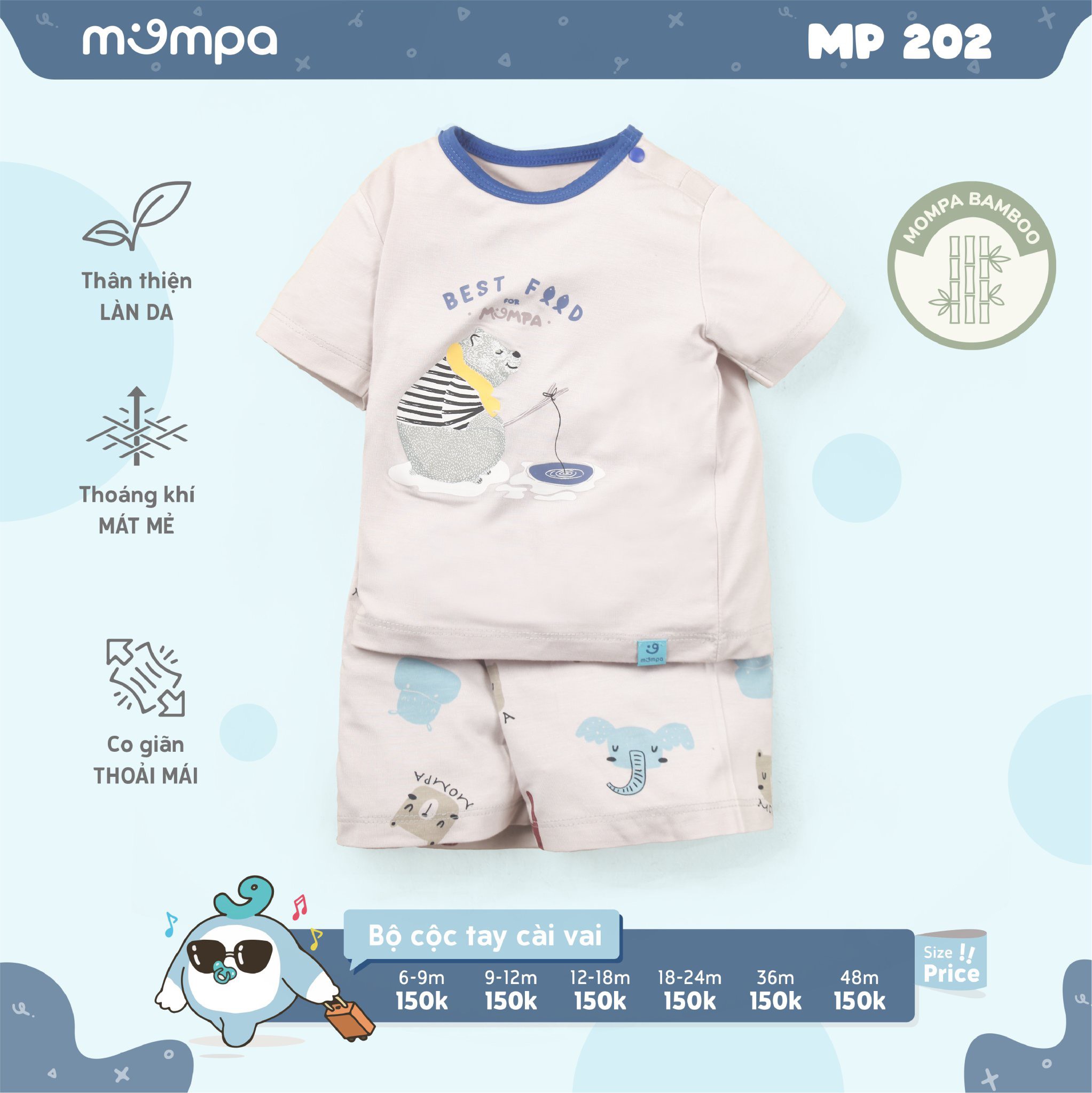 MP202 - Bộ quần áo cộc tay Mompa vải bamboo mỏng mịn, thoáng mát