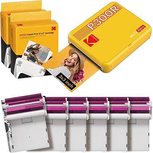 Photos 60 Sheets Compatible with iOS Kodak Mini 3 Retro 3x3 Portable Photo Printer 4Pass Technology & Laminating Process Yellow Android & Bluetooth Device Real Photo HD 