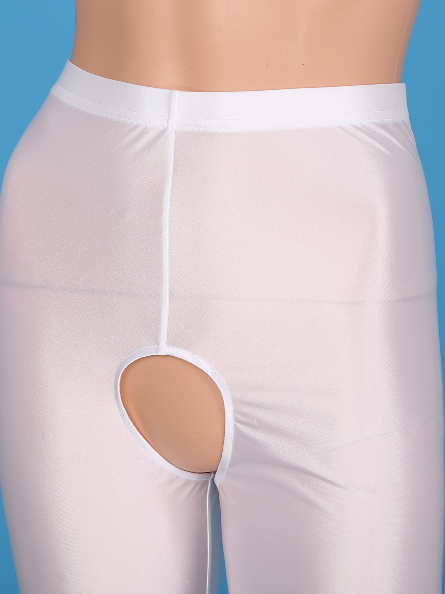 Womens Glossy Open Crotch Shorts Stretchy Smooth Elastic Waistband Leggings Slim Fit Short Pants Oil Shiny Boxer Shorts Panties. 