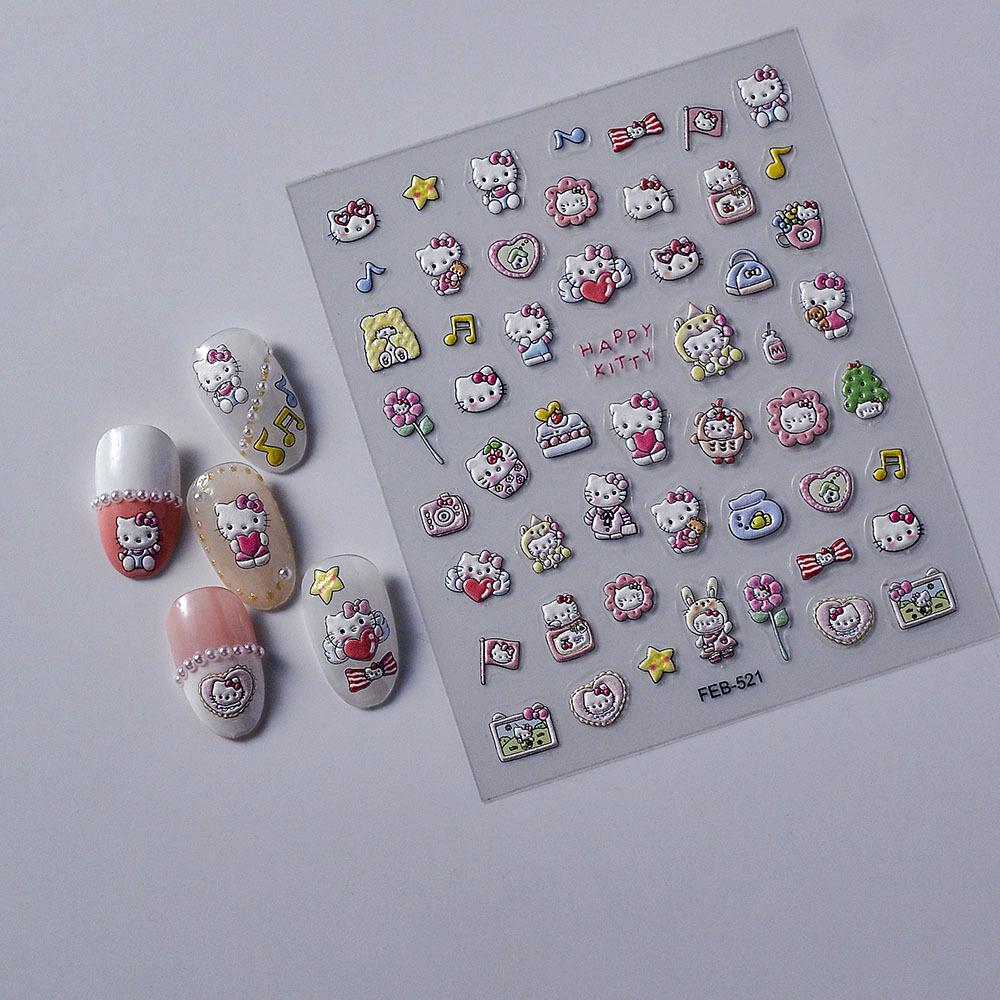 Sticker Nail 5D Lụa Nổi | Hello Kitty | Hình Dán Móng Tay FEB-521